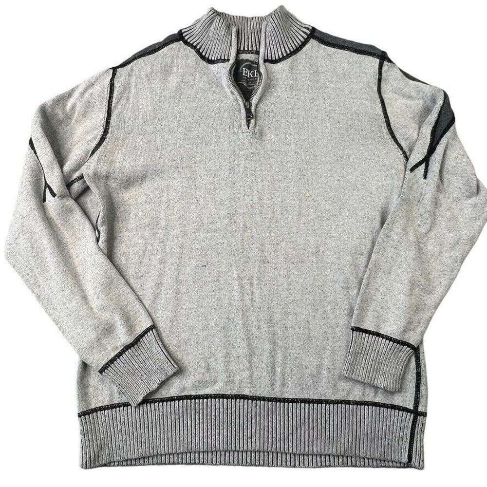 BKE Mens 1/4 Zip Sweater Size Medium Gray‎ Athletic Fit Mock Neck Ribbed Cuff